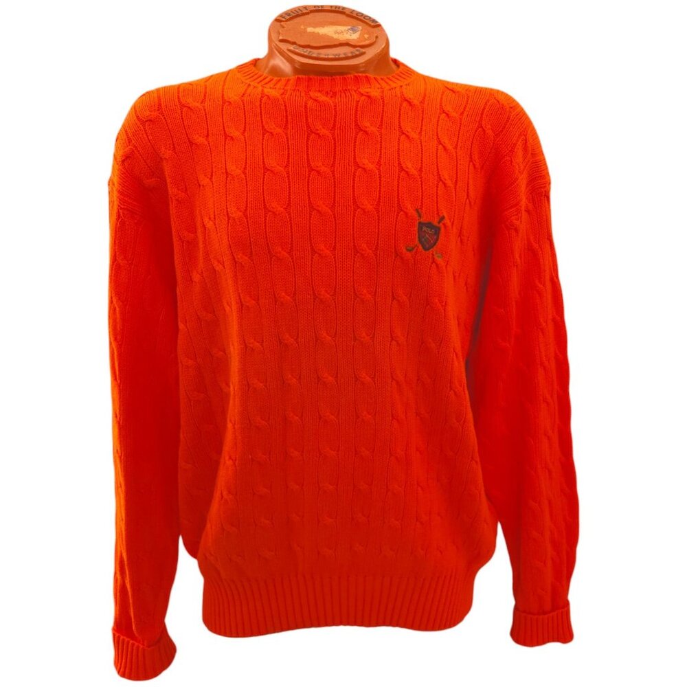 Vintage Polo Golf Ralph Lauren Mens Orange Cable Knit Sweater XL 100% Cotton